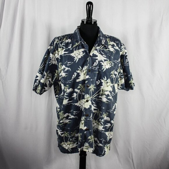 Other - Hawaiian Shirt Blue White Grey Palm Trees …